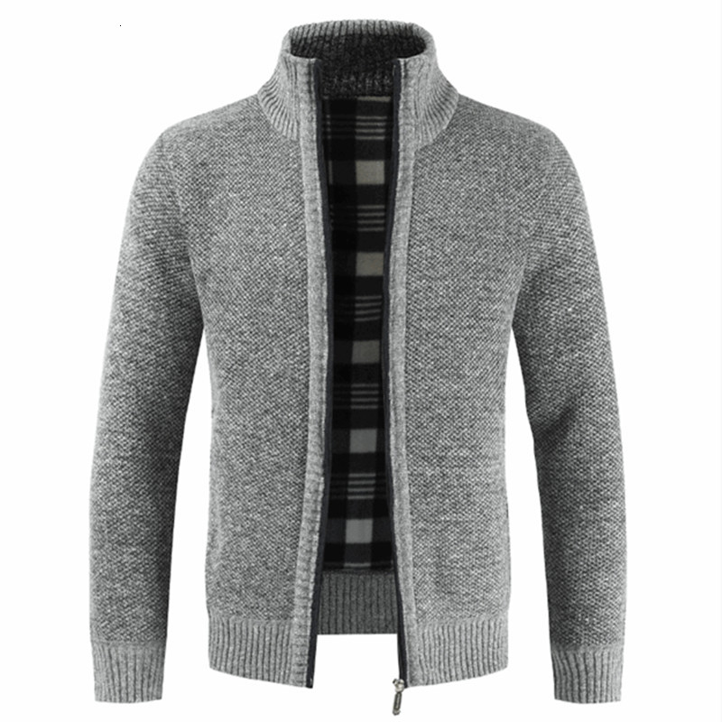 

2021 New Coat Long-sleeve Slim Stand Collar Zipper Solid Knitted Thick Warm Casual Fashion Cardigan Jacket Men G99e, Darkgray