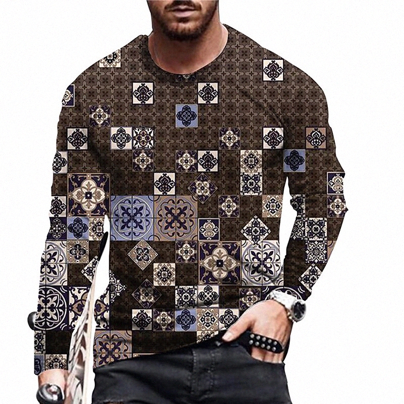 Men's Unisex T shirt 3D Print Color Block Tribal Graphic Prints Crew Neck Daily Holiday Print Long Sleeve Tops Casual Designer Big and Tall-image-754687129
