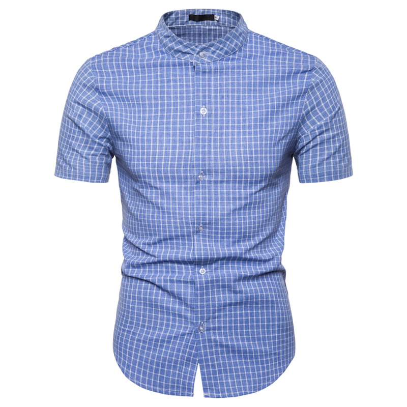 

2020 New Summer Fashion Tops Cotton Linen Shirts Men Casual Striped Short Sleeve Single Breasted Shirt Men, Light grey