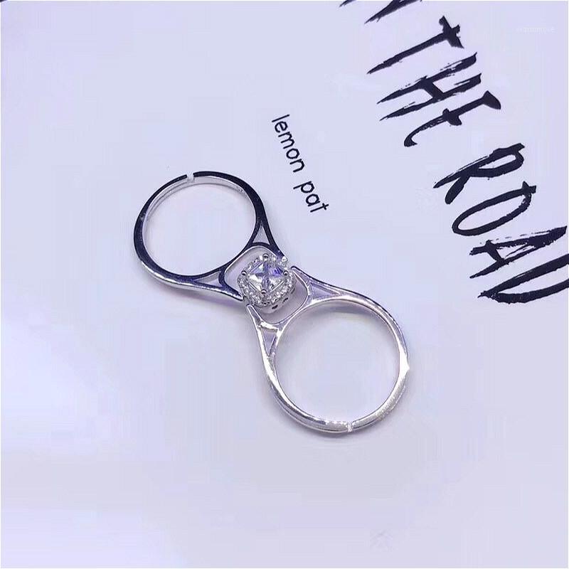 

Real 925 Sterling Silver 925 Original Openable Rings Charm Adjustable Ring Simple Two Layers with Zirconia Fine Jewelry1