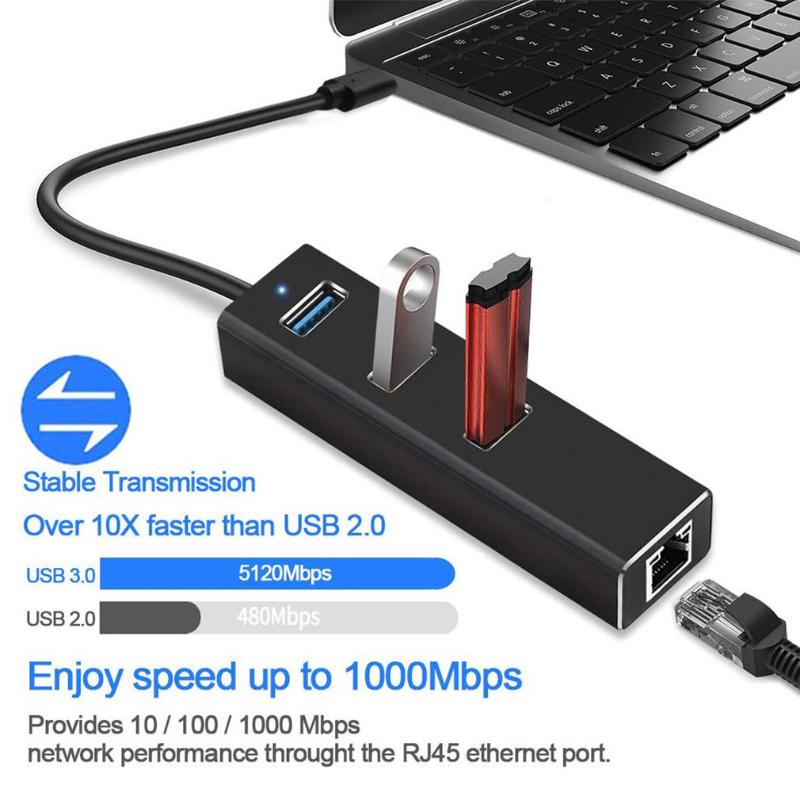 

Aluminum 1000 Mbps Type c USB Hub 3.0 with Gigabit Ethernet RJ45 Port Network Adapter Portable Data Hub for