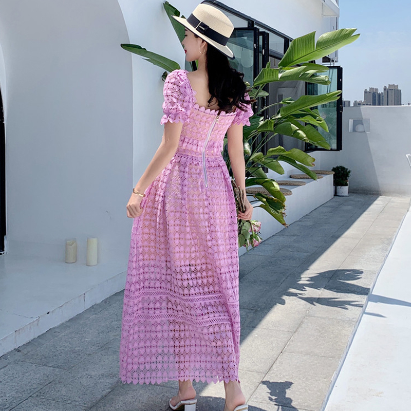 

Ligth Purple Bow Bellflower Woman 2021 New Summer Short Sleeve Puff Square Neck Thin Holiday Dress Girl Party 61a7, Lavender