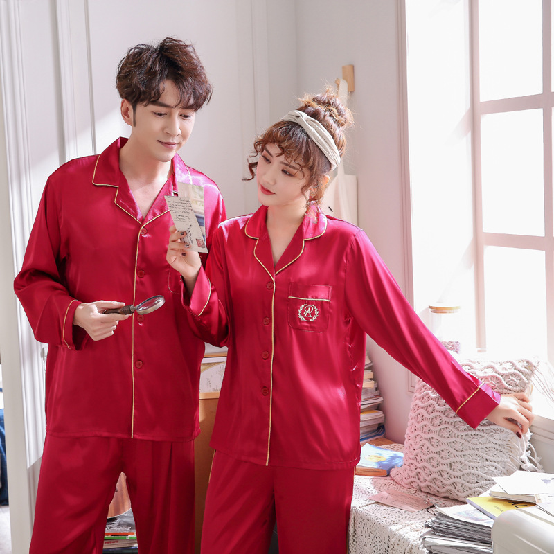 

FZSLCYIYI New Silk Sleepwear Women Sexy Couple Pajamas Spring And Summer Silk Men Pijamas Set Pyjamas