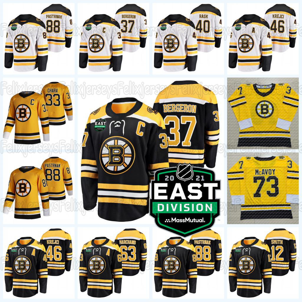 

Boston Bruins 2021 East Division Patch Jersey Patrice Bergeron (C) David Pastrnak Bobby Orr Ray Bourque Charlie McAvoy Marchand Tuukka Rask, Home jersey youth s-xl