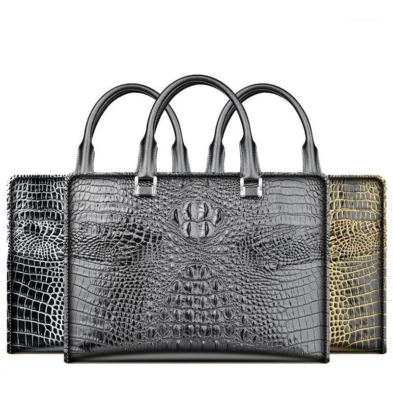 

Formal Crocodile Leather Briefcase Vintage Shoulder Laptop Handbags Password Lock 14 Inch Computer Business Bags for Men Women1, Black