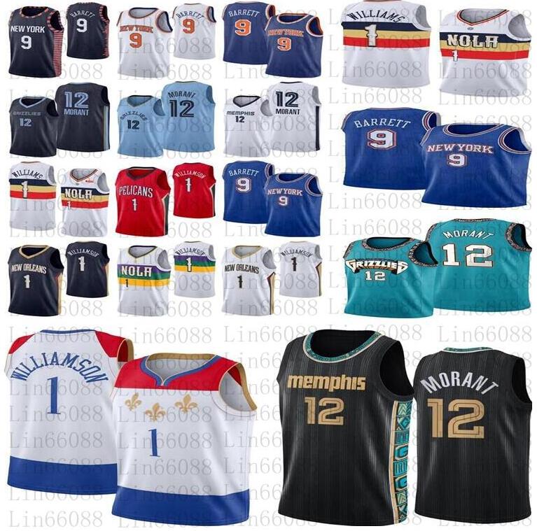 

2020 New Ja 12 Morant Zion 1 Williamson RJ 9 Barrett Basketball Jerseys, As
