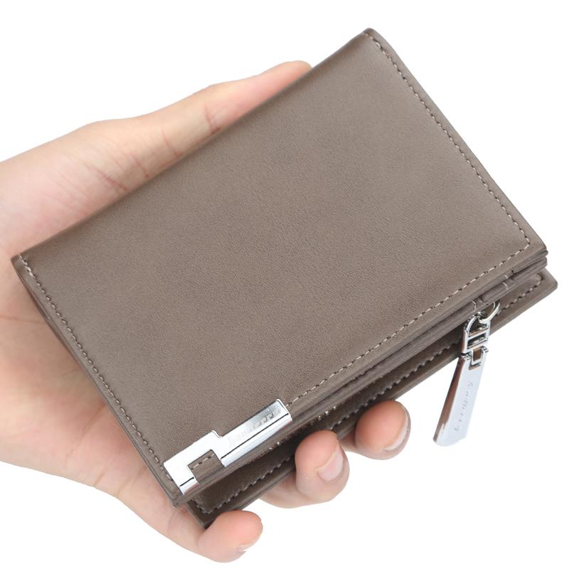 

2021 New Men Wallets Fashion Short Desigh Zipper Card Holder Men Leather Purse Solid Coin Pocket High Quality Male Purse, Small dark coffee