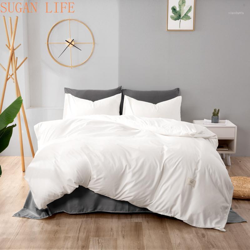

Home Textile Bedding set Solid color duvet cover sets quilt covers pillowcases European size king queen gray blue pink green1, White