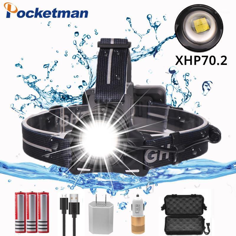 

Super Bright xhp70 2.0 headlamp Zoom Head Lamp Torch Lantern Head Light use 3*18650 Battery with box and USB cable1