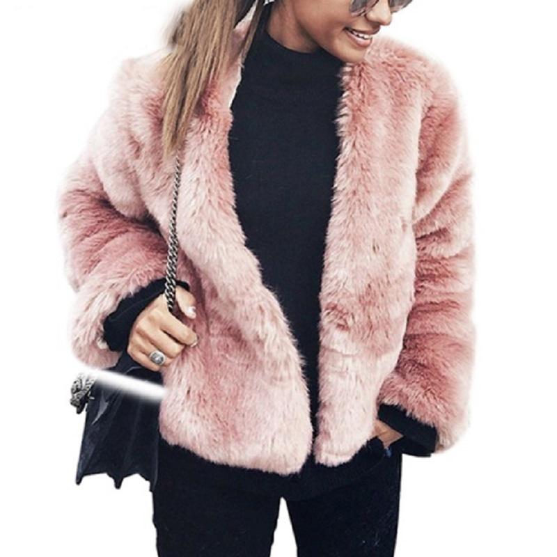 

Warm Fur Faux Fur Coat Women Autumn Winter Pink Coat Fashion Streetwear Loose Straight Cardigan Outerwear Plus Size T1777, White