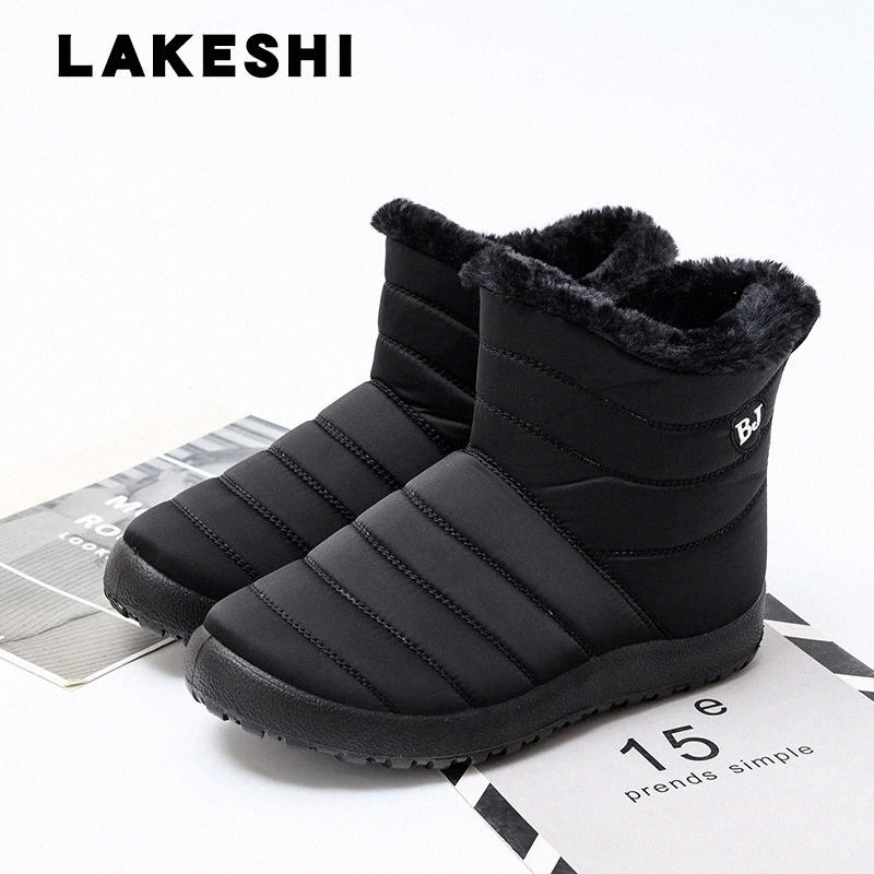

2020 Winter Women Boots Waterproof Snow Boots Female Plush Winter Women Warm Ankle Woman Shoes Size 40 #T27C, Black