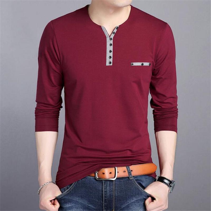 

Hot 2021 New Spring Fall Fashion Button Design Slim Fit Long Sleeve T Shirt Men Trend Casual Mens T-Shirt Korean T Shirts -4XL, Black