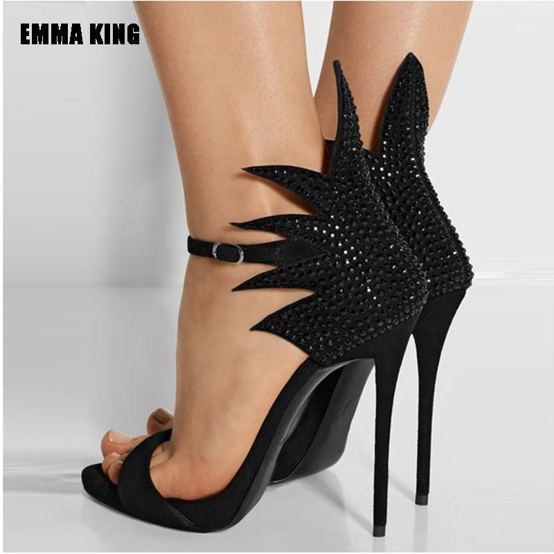 

2021 Summer Gladiator Strip Sandals Women Sexy Crystal Decor OpenToe High Heels Shoes Lady Party/wedding Shoes1, Black