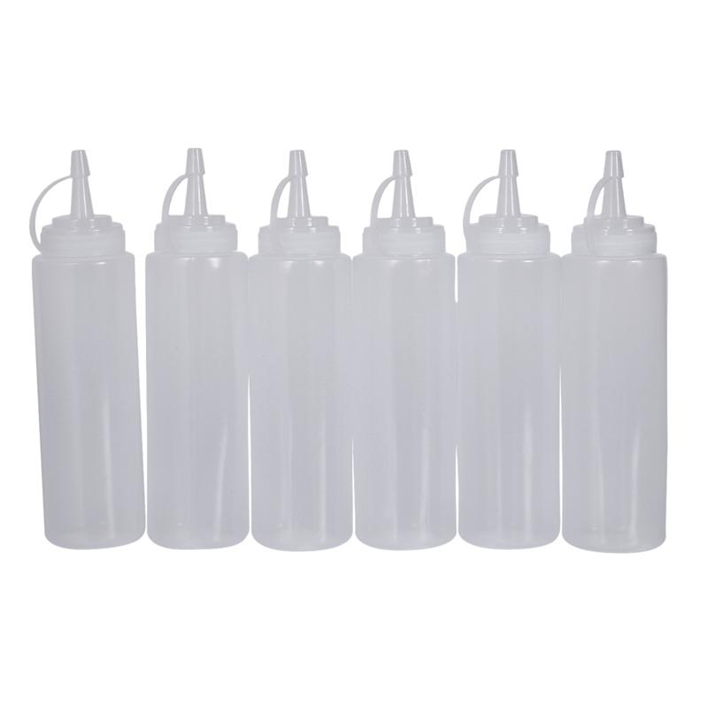 

6X Clear White Plastic Squeeze Sauce Ketchup Cruet Oil Bottles 8oZ