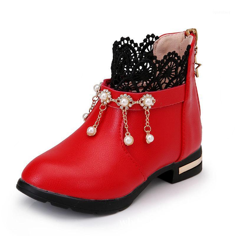 

Lace String Bead Princess Autumn Waterproof Boots Little Girls Children Shoe Big Kids School Boots 4 5 6 7 8 9 10 11 12 Year Old1, Black