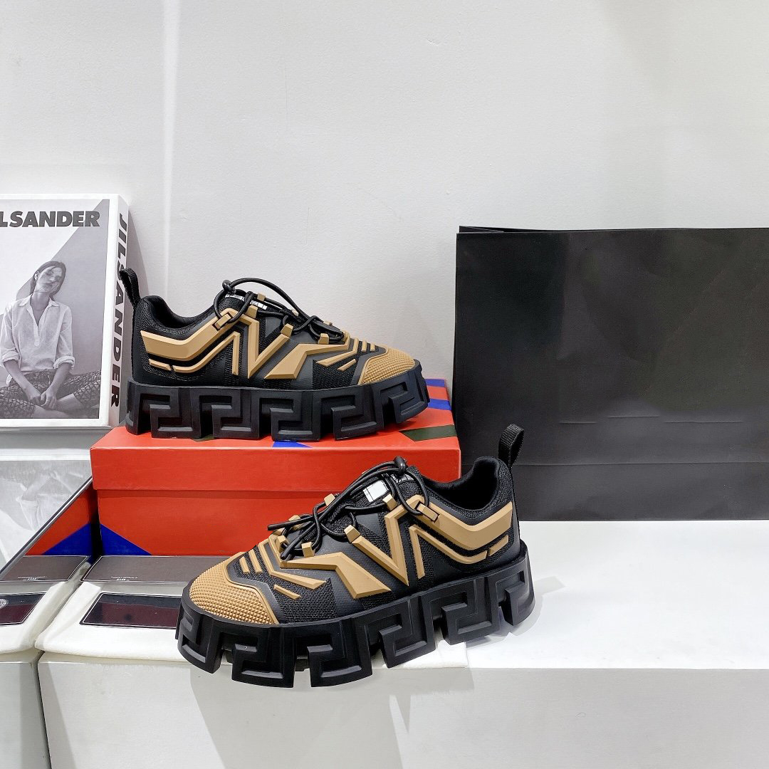

High quality Men's sneaker boots brand luxury designer Low - top lacing thick - bottom Greek pattern design are size38-46, Black