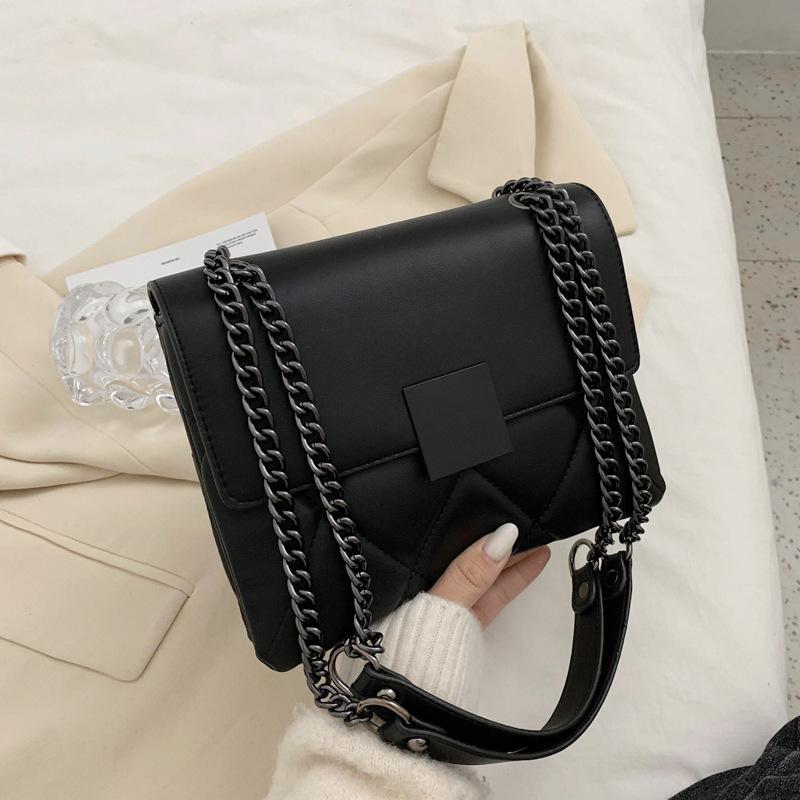 

Spring small bags female bags 2021 popular new trendy fashion chain messenger bag net red one-shoulder small square bag, Black