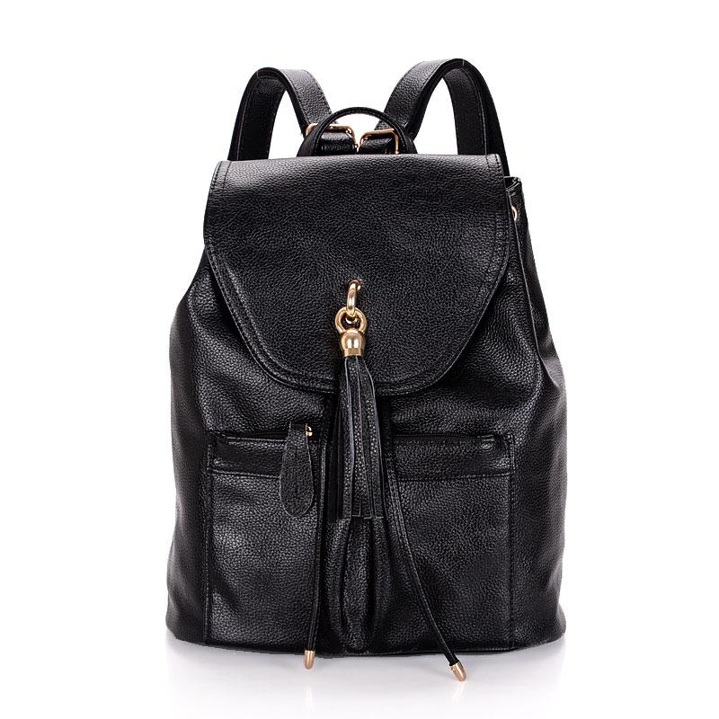 

High Quality Women's Backpacks Genuine Leather Schoolbag Backpacks For Girls Female Ladies Travel Bags Rucksack Mochila Feminina, Black