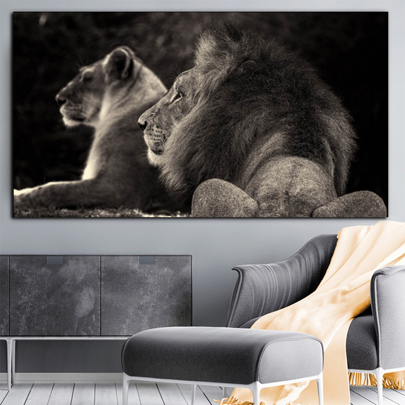 

Canvas Painting Two Black Lion Wild Animals Posters and Prints Quadro Wall Art Picture for Living Room Cuadros Home Decoration