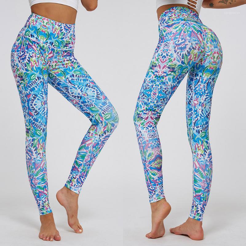 

Fashion pants Women's Colour-Coloured Stitching Tie-dye Fitness Running Yoga Nine-minute Pants leggings sport women fitness#451, Blue