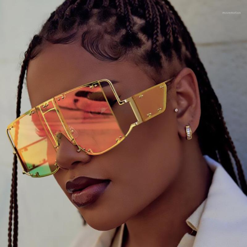 

Fashion Square Sunglasses Women New Oversized Mirror Men Shades Glasses Metal Rivet Trend Unique Female Eyewear1