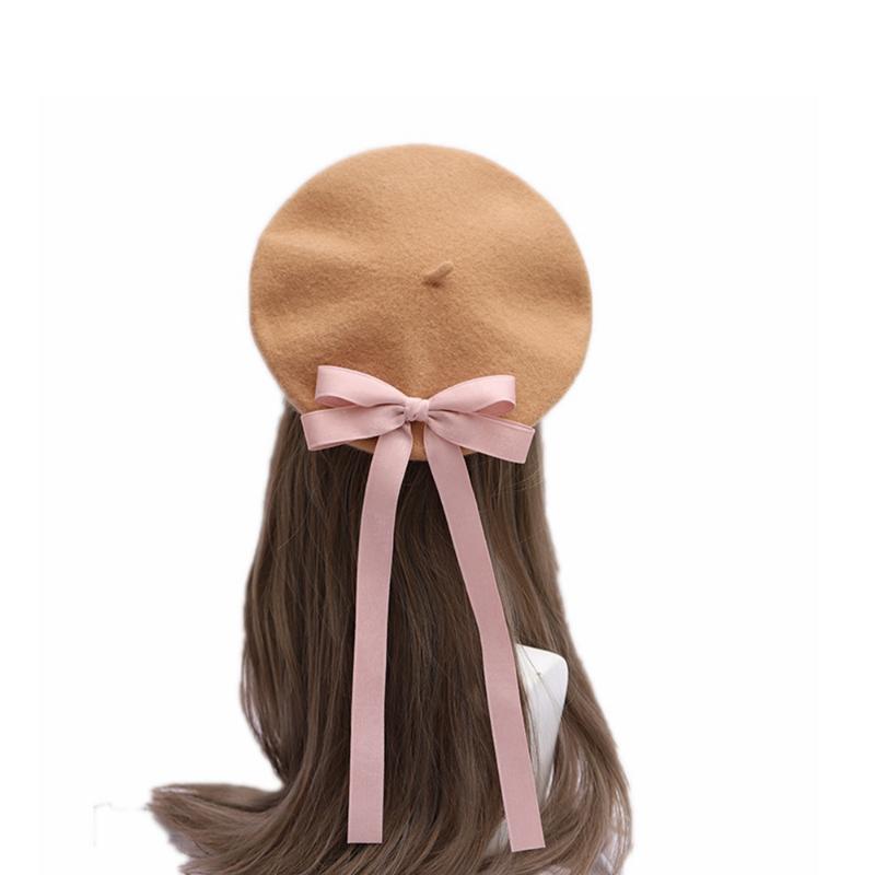 

Cute Girls Woolen Beret Hat Bowknot, Green