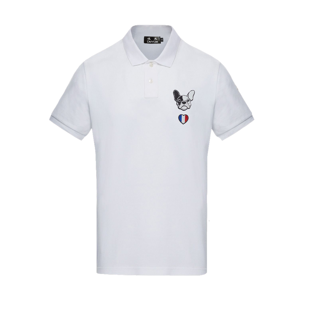 

New Men Polo Summer Shirt Embroidery Dog and French Flag Cotton Short Sleeve Shirts Jerseys Clothing P3fy, White