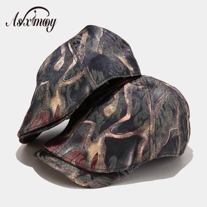 

retro beret cap men duckbill cap autumn bone brim hats men graffiti print gorras planas berets caps women winter hat 20201, Blue;gray