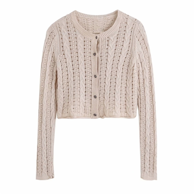 

2021 New Streetwear Female Hollow Out Shirts Fashion Ladies O-neck Stylish Women's Fashionable Mesh Jackets Chic Beige Cardigan BJ6S
