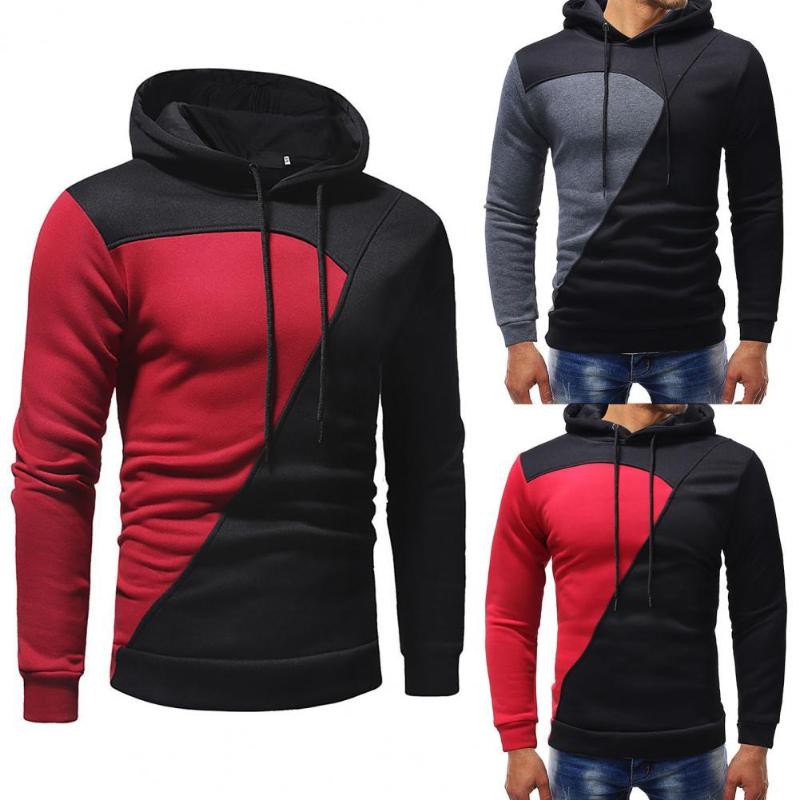 

Men's Hoodies & Sweatshirts Sweatshirt Slim Fit Long Sleeve Sports Pullover Shrink Resistant Patchwork Hooded Male Outerwear, Black