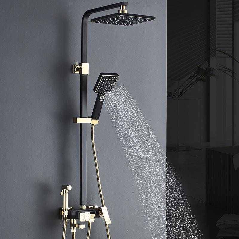 

Matte Black & Gold Bathroom Faucet Rain Shower Bath Faucet Wall Mounted Bathtub Shower Mixer Tap Set Mixer