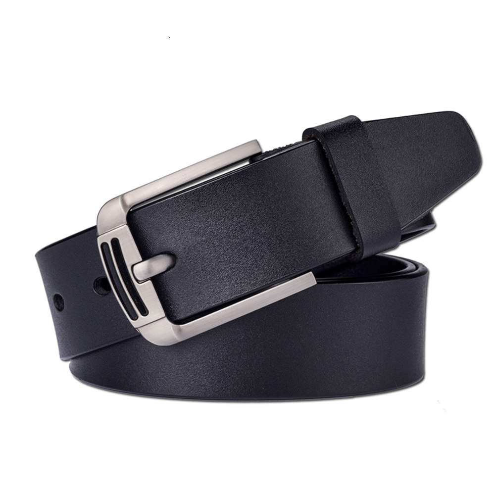 

Leather pin buckle belt men's leather belt casual belt, Black