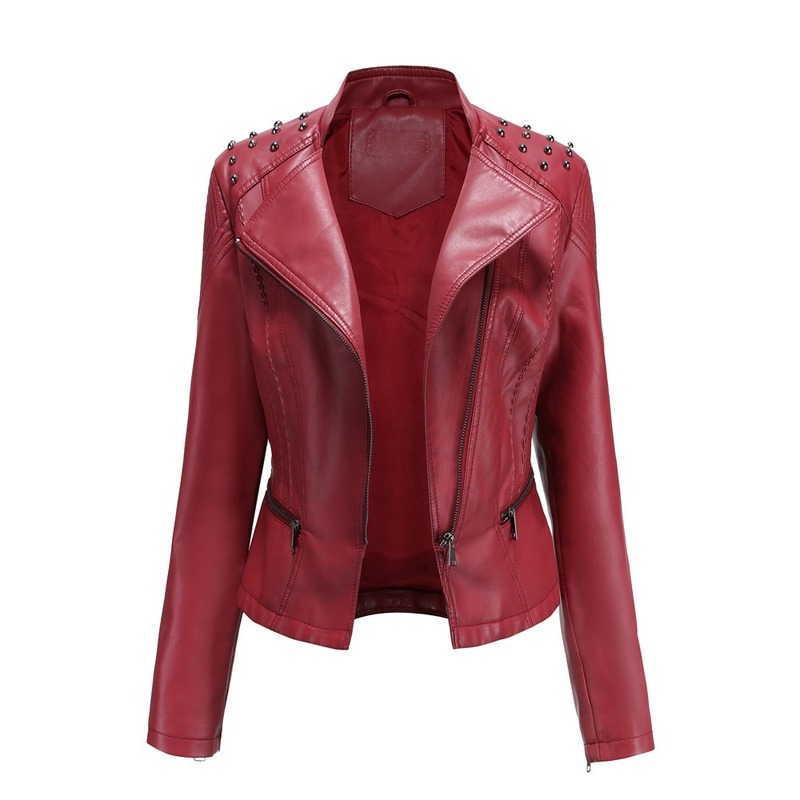 

2020 New Autumn Slim Women' Leather Jacket Slim Thin Jacket Women' Motorcycle Wear Fashion Solid Color Long Sleeve Lady, White