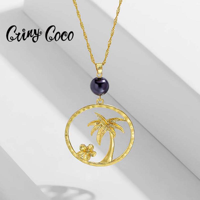 

Chains 2021 Hawaii Style Cring Coco Necklace For Women Coconut Tree And Flower Big Round Accessory Special Gift Friend Party Jewell