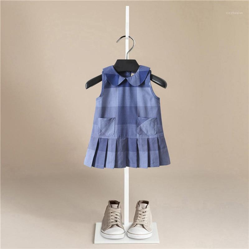 

2020 Summer New Kids Dresses for Girls Sleeveless Lattice Lovely Print Dress Costume Princess Dress Kids Party Girl Clothes1, Blue