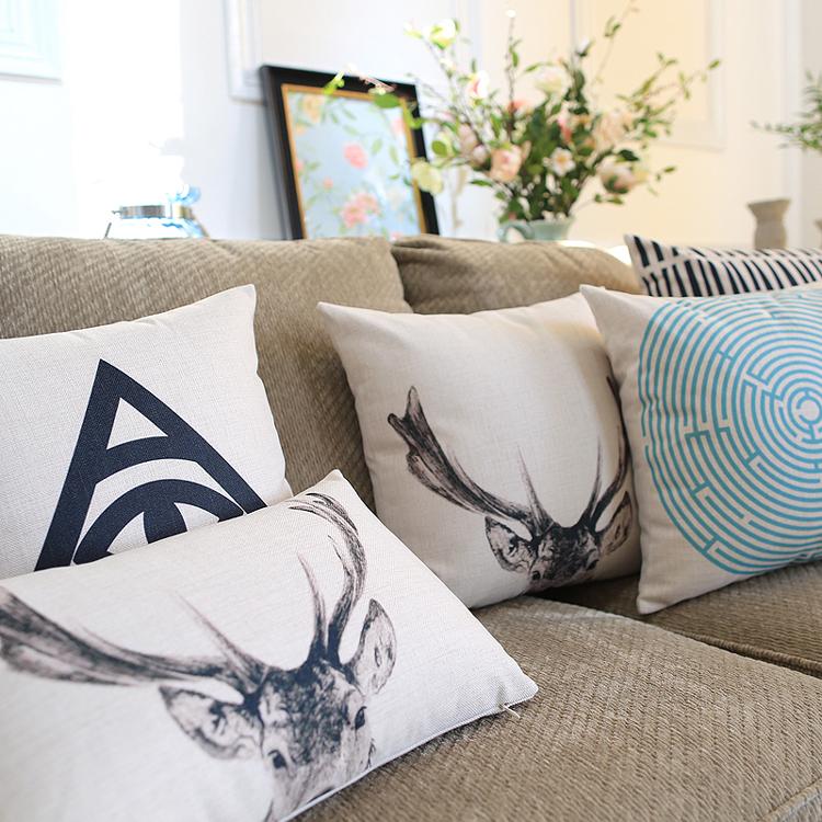 

Nordic Modern Geometric Stripes Deer Stag Cushion Cover English Letters Pillowcase Linen Cotton Throw Pillow Cushions Covers