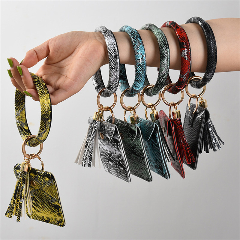 

PU Card Bag Wallet Bracelet Keychain Pendant Leather Tassel Credit Card Holder Bracelet Pendant Bangle Wristlet Keyring Accessory