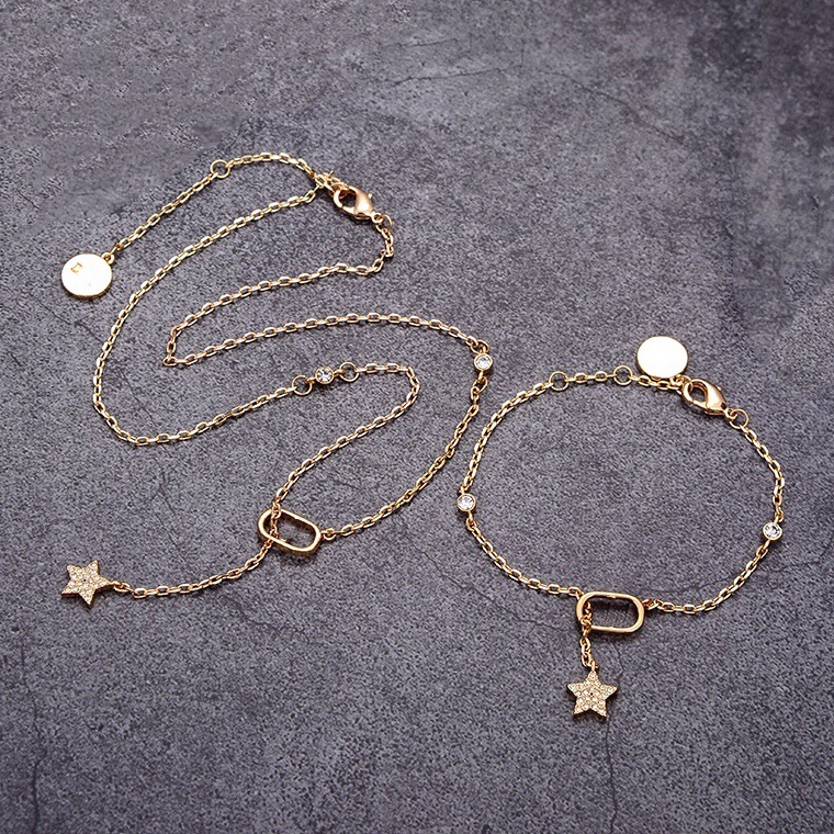 

Luxury Designer women Bracelet Necklaces fashion jewelry sets star pendant with letter Stamps Brass Beads chain for party hot sale, Silver