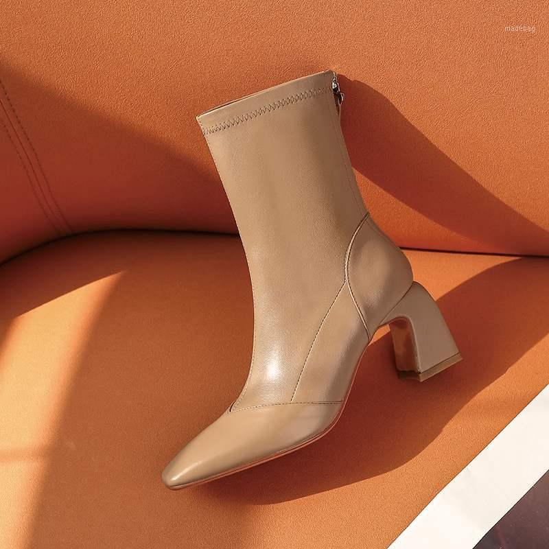 

Bottes femme 2020 new winter shoes women's ankle boots cow leather zipper keep warm office lady brand work ankle boots mujer1, Black