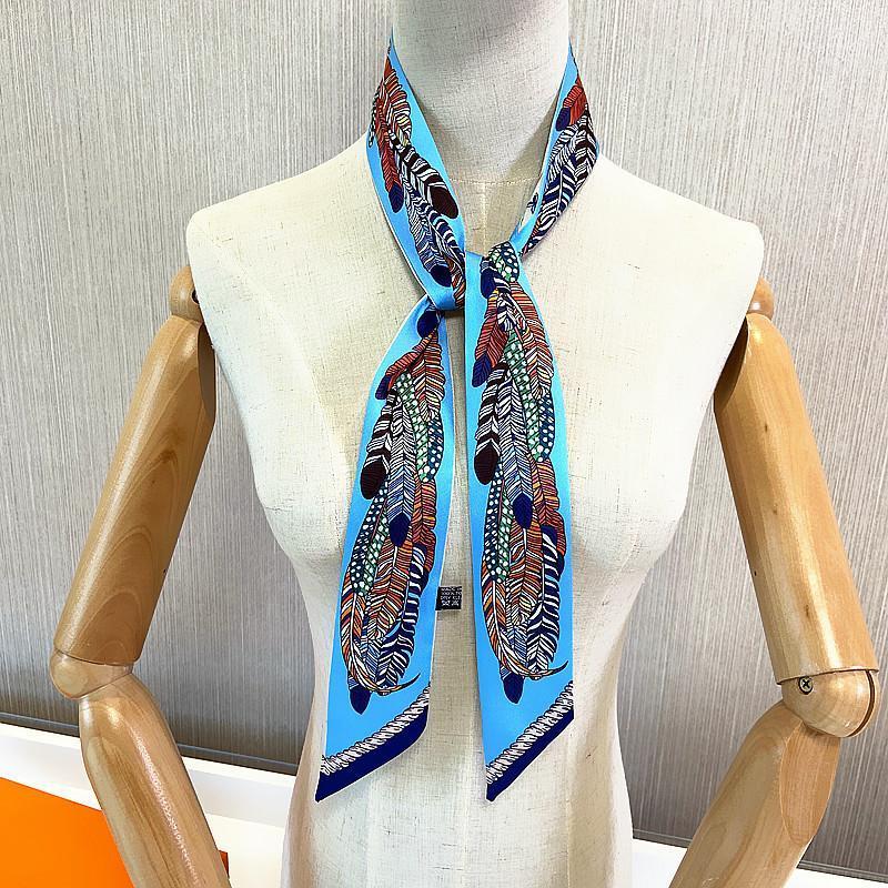 

120*5cm New Feather Printed Silk Scarf Women Tied Bag Handle Silk Scarf Small Ribbon Fashion Small Neckerchief1