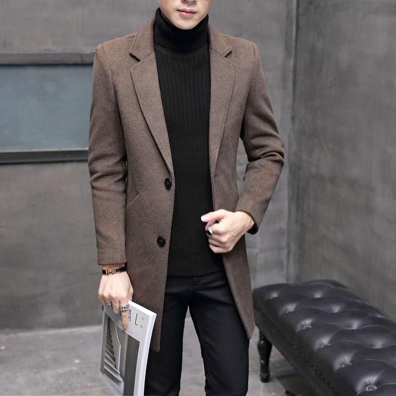 

Winter Men's Woolen Blends Overcoat Men Cashmere Long Overknee Windbreaker Male Loose Cotton-padded Clothes Wool Trench Coats, Black