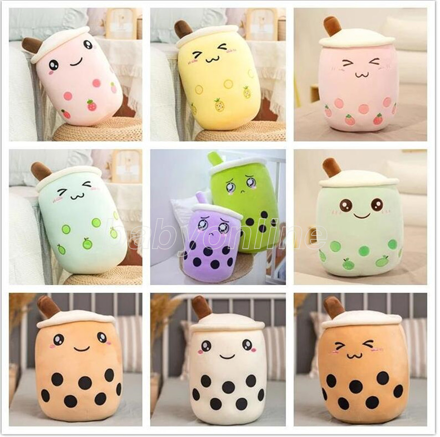 

DHL 25cm 35cm 50cm Plush Party Favor Toys Cute Fruit Drink Stuffed Soft Pink Strawberry Milk Boba Cup Tea Pillow Cushion Kids Gift