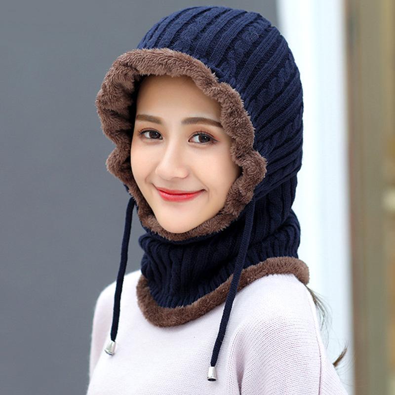 

Simple Woman Skullies Beanies Riding Windproof Mask Ear Protect Balaclava Winter Hats For Women Thick Warm Knitted Cap