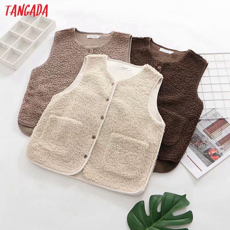 

Tangada Women 2020 Fashion Oversized Fleece Vest V Neck Sleeveless Female Waistcoat Chic Tops 5Y1, Beige