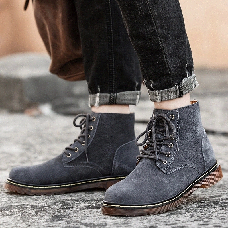

Autumn ankle Boots Men Fashion Casual Boots Men Design Men's Boots Popular Brand Lace-up cow suede Leather Botas Hombre #BF17