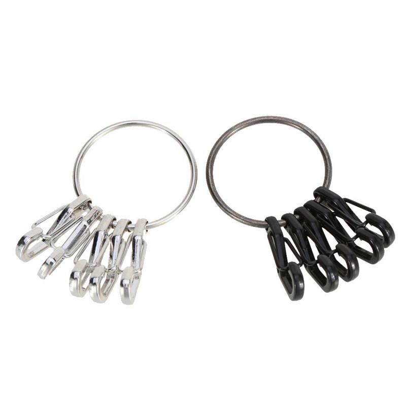 

Outdoor Camping Hook Buckle 5 Mini D Shape Carabiners +1 Round Split Key Ring