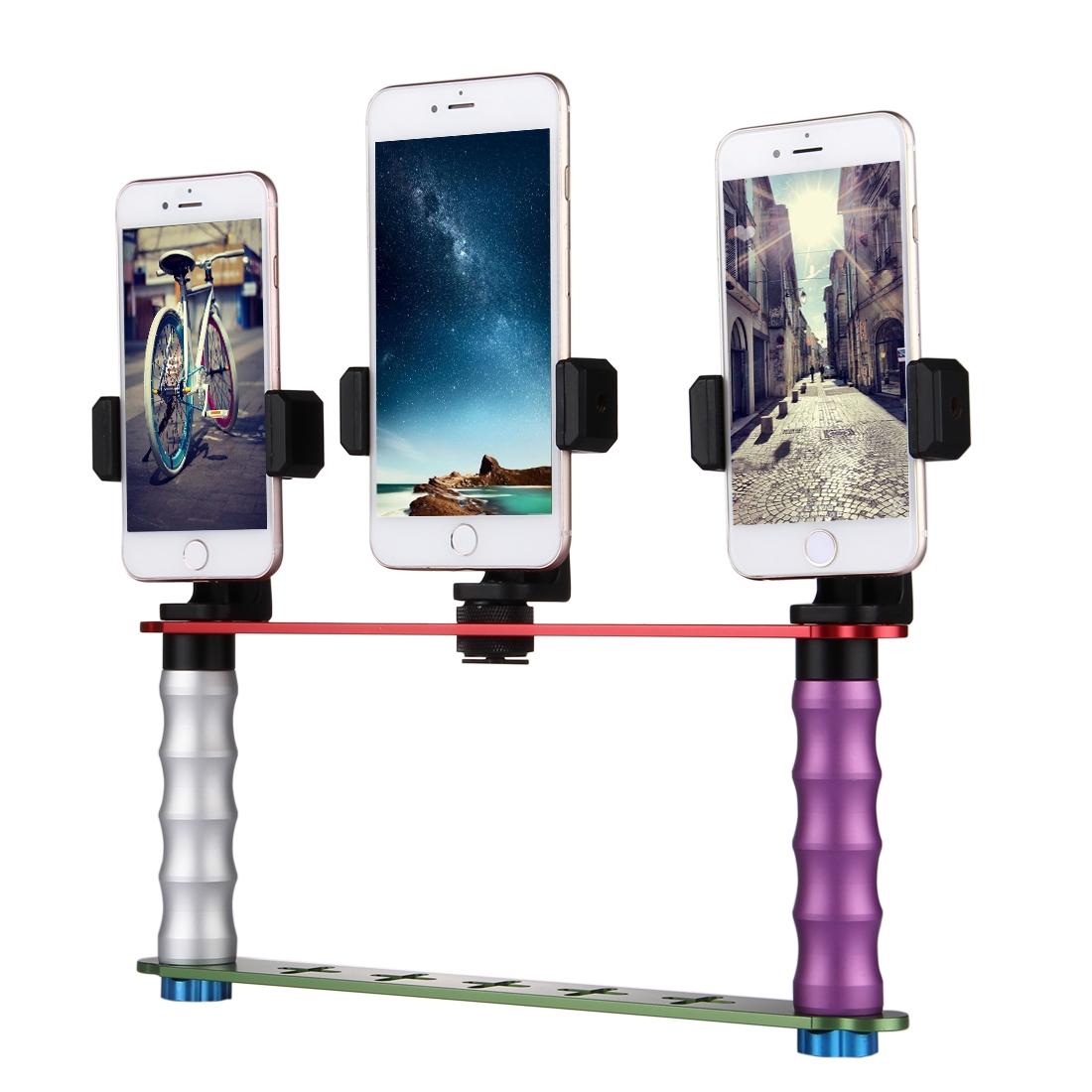 

Smartphone Live Broadcast Bracket Dual Hand-held Selfie Module Mount Kits with 3x Phone Clips For iPhone Galaxy Huawei Xiaomi HTC Sony Goog