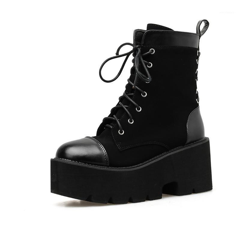 

YMECHIC 2020 Autumn Ankle Combat Boots for Women Platforms Block High Heel Punk Shoes Lace Up Gothic Biker Boots Black1, Black