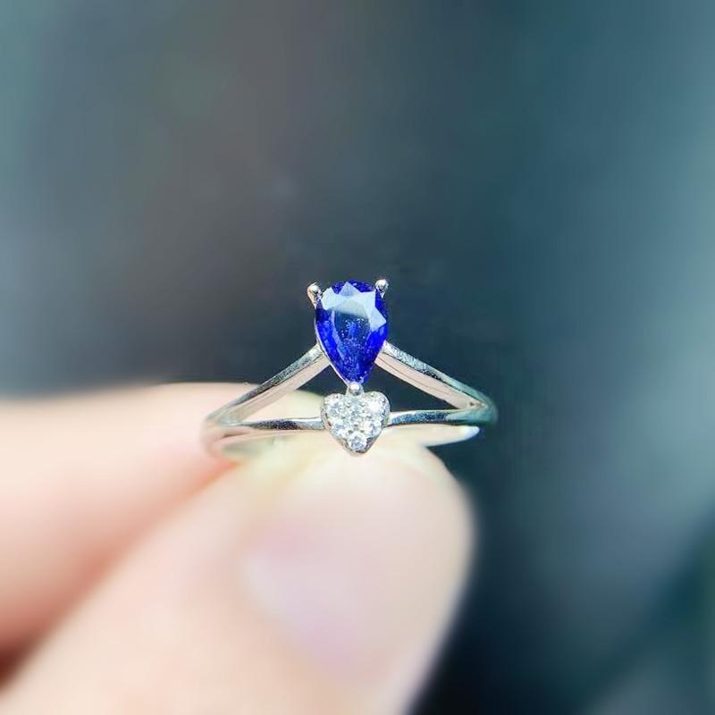 

Cluster Rings Natural Real Blue Sapphire Crown Style Ring Per Jewelry 925 Sterling Silver 4*6mm 0.5ct Gemstone Fine T214163, Golden;silver