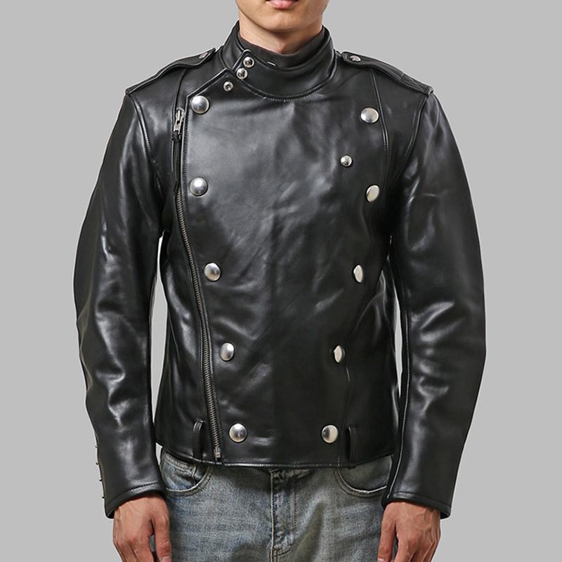 

2020 Men's Genuine Leather Black Jacket Top Quality Thick Heavy Cow Leather Rivet Coat Brand Vintage Motorcycle Rider Jacket
